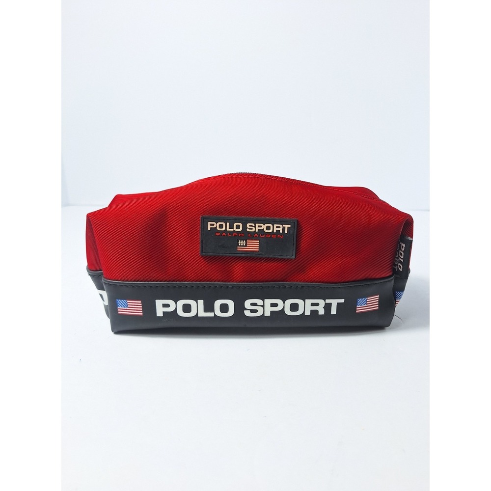 Polo Sport Ralph Lauren Vintage 90s Toiletry Dopp Kit Bag Red Flag Logo Travel